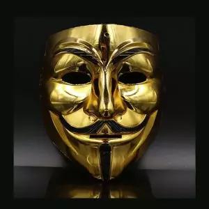 금색 가이 포커스 가면 웃음 브이 해커 영화 코스프레 마스크 촬영 무대 공연 할로윈 행사 소품 풀페이스 파티룩 패션 미소 유니크 코스튬 스트릿 클럽 콘텐츠 페스티벌 이벤트 스릴러