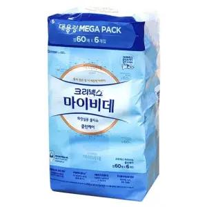 마이비데 클린케어 화장실용 물티슈 60매 x 6팩 대용량 엠보싱 비데티슈 마이비데