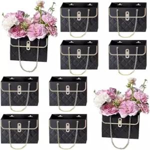 8PCS 플라워 페이퍼 선물 가방 금속 체인이 있는 꽃다발 보관 버킷 플로리스트 결혼식 파티 발렌타인데이