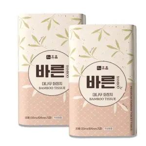 휴홈 프리미엄 바른 대나무 화장지 휴지 33m, 30롤, 2팩