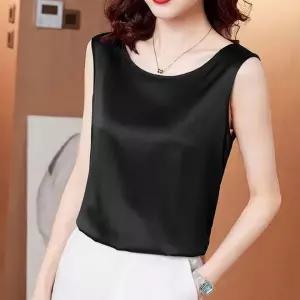 [하프클럽/]여성용 새틴 라운드넥 나시 이너웨어 와플면 슬리브리스