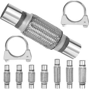 Swpeet 3Pcs 1.75 X6 /10 인치 배기 플렉스 파이프 U 클램프 키트 범용 타입 스테인리스 이중 브레이드