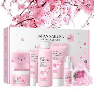 스킨 케어 세트 사쿠라 뷰티 선물 10대 Women and Girls용 키트 클렌저 토너 로션 세럼 아이 크림 페이스 용 여행 8개