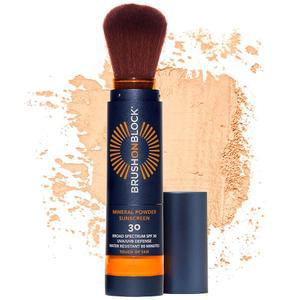브러시 온 블록 SPF 30 미네랄 파우더 자외선 케어 태닝 터치 리필 넓은 스펙트럼 방수 얼굴 커어 모든 피부 타입에 적합 은은한 색상 힌트 리프 친화적 미국 내 Mfg