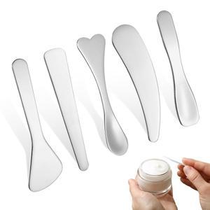 5pcs 미니 메탈 메이크업 주걱 스테인리스 스틸 스푼 다기능 뷰티 재사용 마스크 페이셜 어플리케이터 스쿱 크림 로션 모이스쳐라이져 혼합용 스킨케어 도구
