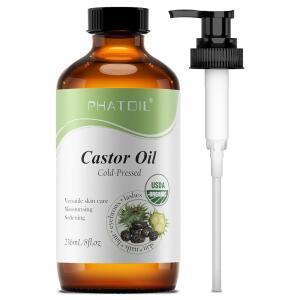 PHATOIL 캐스터 오일 콜드 프레스드 정제되지 않은 유리병 펌프 포함 236ml 8 floz 모발 두피 환경에 도움 속눈썹 눈썹 팩 랩 캐리어 프리