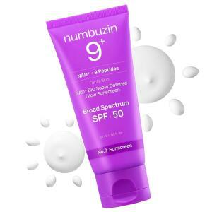 Numbuzin No9 슈퍼 디펜스 글로우 선크림 SPF 50 스킨케어 빛나는 듀이 마감 화이트 캐스트 없음 넓은 스펙트럼 방수 모든 피부 타입에 적합 169 fl oz