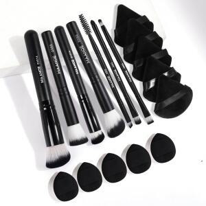 MAANGE 메이크업 브러시 세트 17Pcs 파운데이션 컨투어 파우더 블러셔 컨실러 더블엔드 아이섀도 리퀴드 크림 블랙