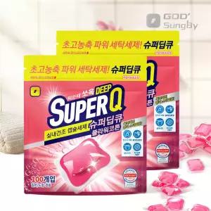 슈퍼딥큐 플라워코튼 100개입+100개입 캡슐세제 대용량 고농축 실내건조 드럼 일반 겸용 세제