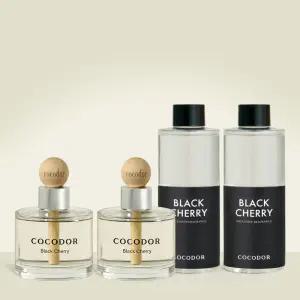 코코도르 차량용 방향제 우드볼 디퓨저 50ml 2개+리필액 200ml 2개 자동차 새차선물 블랙체리