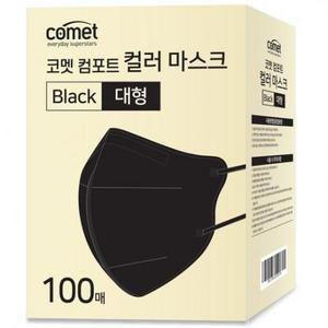 코멧 컴포트 컬러 마스크 새부리형 대형 (레귤러핏), 100개입, 블랙, 2개 one op