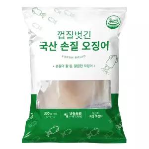 [냉동][국산] 손질 오징어 (500g 내외. 3~5미, 껍질제거)