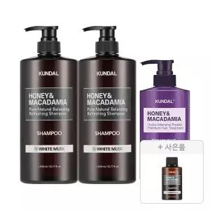 쿤달 네이처 샴푸 화이트머스크향 1058ml, 2개+트리트먼트화이트머스크향 500ml, 1개+증정(샴푸 일랑일랑 100ml, 1개)