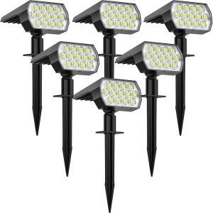 야외 태양광 스포트라이트 52 LED 3 가지 모드 태양광 조경 스포트라이트 IP65 방수 벽 조명 산책로 마당
