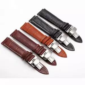 남성 소가죽 시계줄 원터치 자동 디버클 버클 가죽 시계밴드