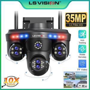 LS VISION WiFi IP 카메라 실외 35MP 6K 트리플 렌즈 트리플/4 화면 보안 비디오 모니터 야간 투시 방수 CC