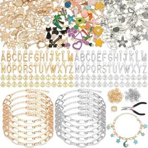 참 팔찌 만들기 키트 골드 및 실버 참이 포함된 477Pcs DIY 세트 페이퍼클립 체인 알파벳 공예용 보석 제작