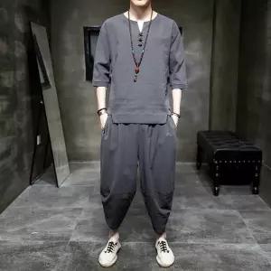 남자개량한복 남성 린넨 계량 삼배 하의 삼베옷 절복 검정색 여름 한복 바지 생활