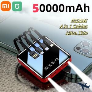 Xiaomi 50000mAh 미니 보조베터리 휴대용 충전기 미러 스크린 LED 디지털 내장 케이블 iPhone Huawei Samsu