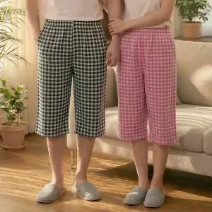 커플 7부 체크 파자마 바지 주머니 실내복 홈웨어