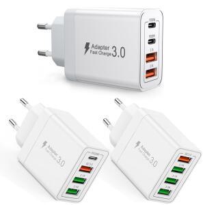 호환 40W 4포트 USB-C/USB-A 여행용 벽면 충전기, PD QC 고속 충전 블록 다기능 휴대폰 어댑터 EU 플러그 아이폰용