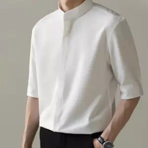 남성 루즈핏 헨리넥 찰랑 5부 셔츠 시크릿 차이나카라 여름 남방 3컬러