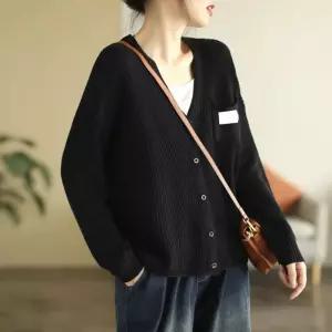 스파이더맨 빈티지 가을 여친 브이넥 가디건 복고 빅사이즈 싱글 긴팔 OPH3