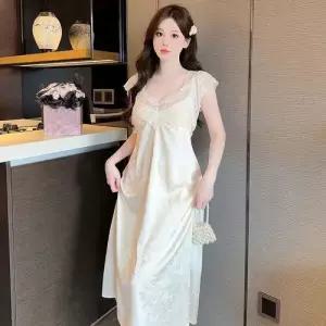 스커트 롱 여름 겨울 커플 잠옷세트 럭셔리룩 수면 레이스 나시 잠옷 끈 패드 원픽2
