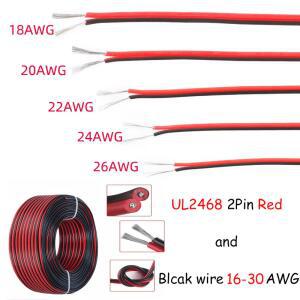 16 30AWG 5/10/20M 레드 케이블 전원 스트립 블랙 2 LED 연장 도금 코어 코드 오디오용 와이어 조명 주석 전기 구리