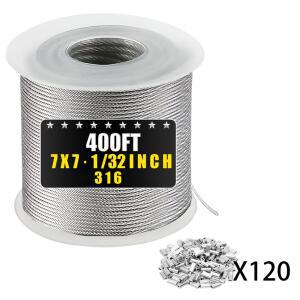 316 스테인리스 스틸 케이블 와이어 슬리브 피트 로프 전구줄 알루미늄 50/100/200/400 1/32인치 스틸 옷걸이 격자선용