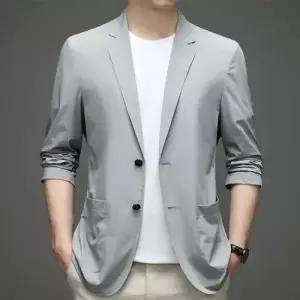 남성용 캐주얼 춘하 정장 자켓 얇은 상의 쿨링 싱글 코트 솔리드 슬림 트렌드 DUCHI2