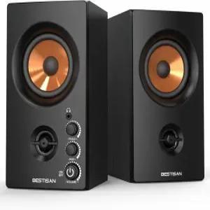 BESTISAN 액티브 책장 스피커 50W BT 홈 3인치 우퍼 실크 돔 트위터 PC 데스크톱/턴테이블/TV용 RCA 베이스