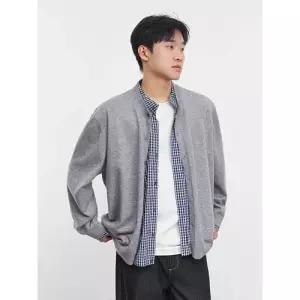 투피스 남성용 회색 니트 가을 캐주얼 카디건 가짜 체크 패피3