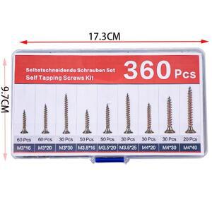 360PCS 셀프 태핑 나사 세트 - DIY 목공 및 수리 프로젝트용 M3M3.5M4 카운터싱크 헤드