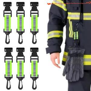 6PCS 소방대 장갑 홀더 반사 줄무늬 금속 클립이있는 용 벨트 수건 마스크