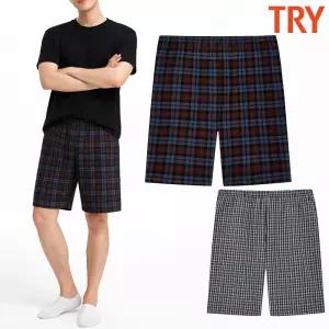 트라이 남자5부잠옷바지 반바지 선염 써커 면혼방 부드러운 여름 체크 파자마