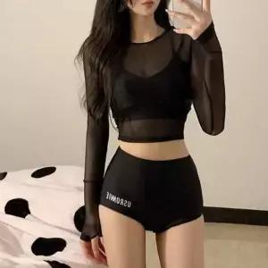 여성 메쉬 커버 비키니 래쉬가드 시스루 수영복 세트