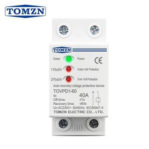 TOMZN 40A 230V AC DIN 레일 3 LED 자동 재연결 과전압 및 저전압 보호 장치 릴레이