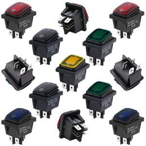 2Pcs KCD4 방수 씰 스위치 로커 4Pin ON-OFF Kcd4 푸시 버튼 LED 조명 Lamp16A 12V 220V