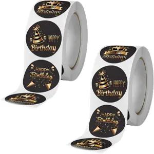 1000PCS 생일 축하 스티커 블랙 홀로그램 메탈릭 호일 카드 플래너 캘린더용