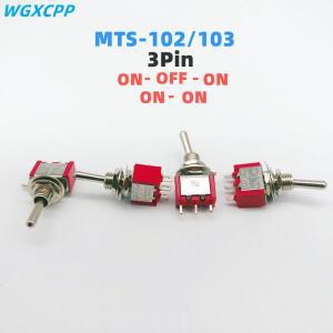토글 스위치 MTS-102 103 레드 3 핀 6mm 2A 250V 5A 120V ON-OFF DPDT 15 개 전원 버튼 로커