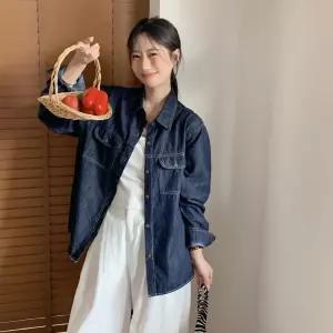 포뇨 여친 청 가을 긴팔 셔츠 상의 레이어드 OPH3