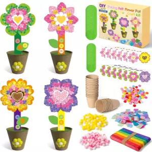 펠트 플라워 공예 키트 DIY 백 투 스쿨 스탠딩 선물 화분과 패브릭 스퀘어 봄맞이 창의적 활동 홈스쿨 24팩