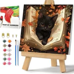 숫자 키트로 그린 고양이 그림 82세 액자 및 이젤 선물용 쉬운 DIY 공예 홈 월 장식 8x8인치