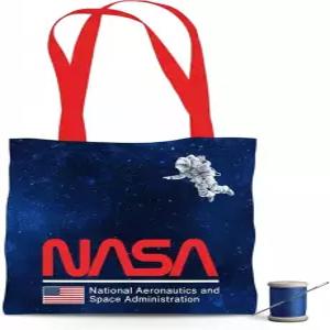 NASA 로고 DIY 캔버스 토트백 재봉 키트 우주 테마 패브릭 공예 프로젝트 24인치 x 43인치 다크 블루 레드