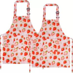 DASHE 2팩 딸기 앞치마 그림 베이킹 활동을 위한 포켓이 있는 아트 스모크