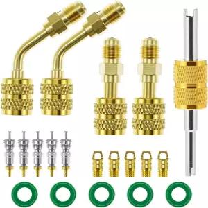 미니 스플릿 시스템용 QWORK R410a 어댑터 키트 45° 커플러 너트가 장착된 1/4인치 황동 변환기 세트 HVAC