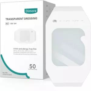 디모라 투명 필름 드레싱 50팩 방수 붕대 4인치 x 5인치 IV 용 커버 애프터케어 관리용 테이프