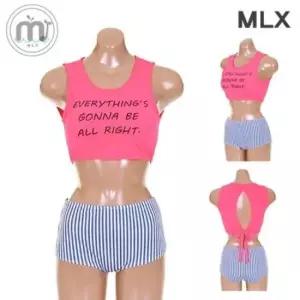MLX (MLX) 여자 비치웨어 레터링 하이웨스트 비키니 수영복-DM_359