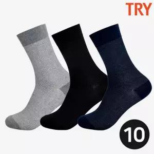 트라이 국산 신사양말 심플 베이직 정장 직장인 목긴 남자 장목 양말 10켤레 세트
